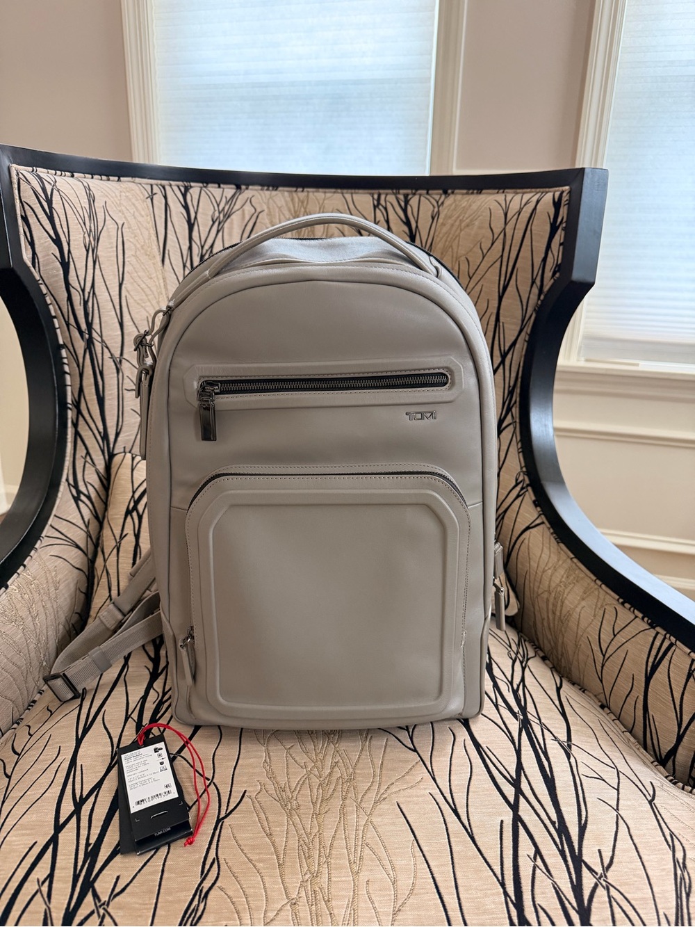 Like new Tumi Harrison Warren Leather Backpack in Light Gray Limestone